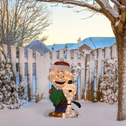 NORTHLIGHT Led Lighted Peanuts Charlie And Snoopy Caroling Outdoor Christmas Decoration - 32" In Brown