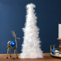 NORTHLIGHT Layered Wispy Feather Cone Tree Christmas Decoration - 19.5" - Winter In White