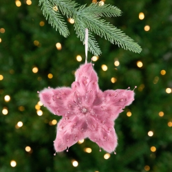 NORTHLIGHT Plush Feather Star Glittered Christmas Ornament With Hearts -12" - In Pink