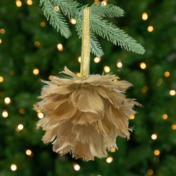 NORTHLIGHT Glittered Feathers Christmas Ball Ornament - 6" - In Tan