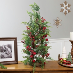 NORTHLIGHT Icy Pine With Berries Artificial Cone Christmas Tree - 27