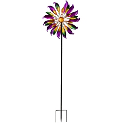 NORTHLIGHT Mardi Gras Flower Outdoor Pinwheel Garden Stake - 4.5'
