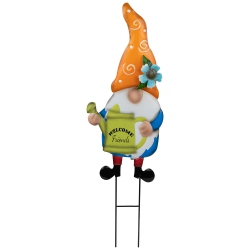 NORTHLIGHT Welcome Friends Gnome Spring Outdoor Garden Stake - 22" - In Orange