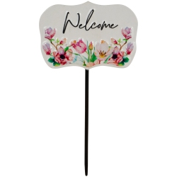 NORTHLIGHT Floral Welcome Outdoor Yard Metal Garden Stake - 8" - In White