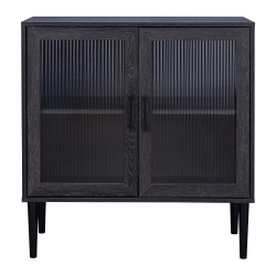 CORLIVING Ethan Distressed Dark 2 Fluted Glass Door Compact Sideboard Buffet With Shelves In Gray
