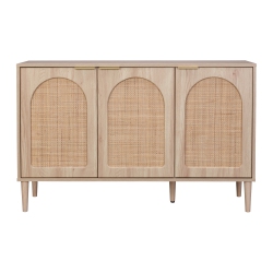 CORLIVING Freya 3 Arched Rattan Door Light Wood Sideboard Buffet Cabinet With Shelves