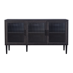 CORLIVING Ethan Distressed Dark 3 Fluted Glass Door Sideboard Buffet With Shelves In Gray