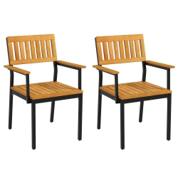 COSTWAY Dining Chair Set Of 2 With Acacia Wood Backrest Slanted Seat Comfortable Armrests