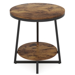 TRIBESIGNS 2-Tier Round End Table, Industrial Nightstand Side Table With Storage Shelf