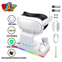 THE BIGLY BROTHERS Charging Dock Compatible \w Oculus Meta Quest 3 Fast Charging Stand for Vr Headset & Controllers \w RGB Led Light, Includes 2