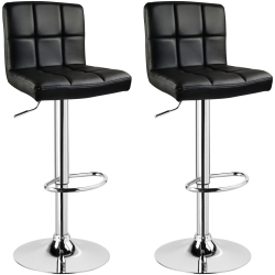 LENNOX FURNITURE 360-Degree Set Of 2 Swivel Adjustable Height Bounded Leather Bar Stool Chair, With Backrest & S.. In Black