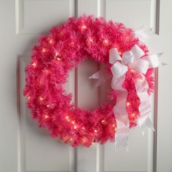 NORTHLIGHT Pre-Lit Tinsel Artificial Christmas Wreath - 24" - - Clear Lights In Pink
