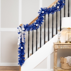 NORTHLIGHT Pre-Lit Artificial Tinsel Christmas Garland - 9' X 8" - - Clear Lights In Blue