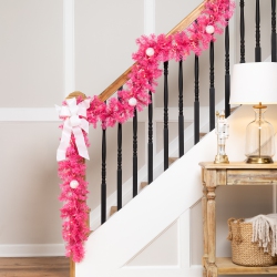 NORTHLIGHT Pre-Lit Artificial Tinsel Christmas Garland - 9' X 8" - - Clear Lights In Pink