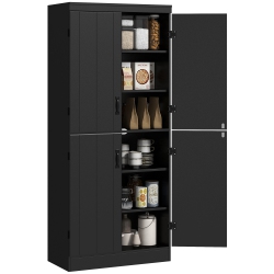 HOMCOM 70" Tall Kitchen Pantry Cabinet, Freestanding Storage Cabinet With 4 Doors, 6-Tier Pantry for Living Room In Black