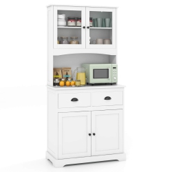 COSTWAY 67" Kitchen Buffet Freestanding Pantry Cabinet Sideboard With Tempered Glass Doors