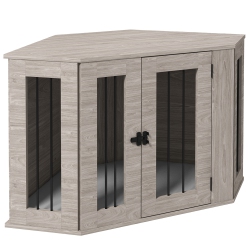 PAWHUT 41" Dog Crate Furniture, Corner Dog Crate End Table for Medium And Small Dogs, Indoor Dog Cage With Cushion, Door, Lock In Grey