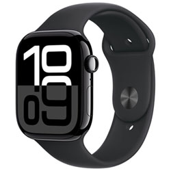 Koodo Apple Watch Series 10 (GPS + Cellular) 46mm Jet Black Aluminum Case with Black Sport Band - Medium/Large - Monthly Tab Payment
