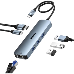 BENFEI USB C Hub 6-In-1 \w HDMI(4K60Hz), Gigabit Ethernet, 100W Power Delivery, 3 USB 3.0 Compatible \w Iphone 15 Pro/max, Macbook, Ipad Pro, Imac