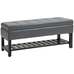 HOMCOM Shoe Bench, Tufted Pu Leather Upholstered Entryway Bench With Lift-Top, Shoe Rack And Wood Frame for Living Room, Hallway In Grey