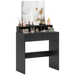 HOMCOM Makeup Vanity Desk With Mirror, for Bedroom, Modern Dressing Table With 2 Storage Drawers, 3 Compartments, for Women Girls In Black