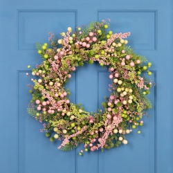 NORTHLIGHT Berries And Olives Artificial Spring Wreath - 25" - Pastel