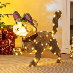 COSTWAY Lighted Christmas Cat With 88 Led Lights 4 Ground Stakes Cable Tiers for Yard