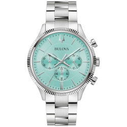 BULOVA Mens Classic Quartz Watch 42MM Silver-Tone Stainless Steel Case And Bracelet With Aqua Dial (96A323) In Multicolor
