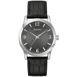 Bulova Mens Classic Quartz Watch 38mm Silver-Tone Stainless Steel Case Black Leather Strap with Grey Dial (96A306)