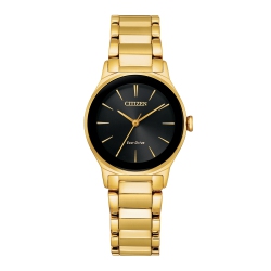 CITIZEN Ladies Axiom Eco-Drive Watch 28MM Gold-Tone Stainless Steel Case And Bracelet With Dial (Em0737-58E) In Black