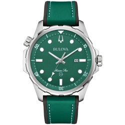 BULOVA Mens Marine Star Quartz Watch 46.5MM Silver-Tone Stainless Steel Case Leather And Silicone Strap With Dial (96B449) In Green