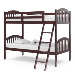 STORKCRAFT Long Horn Solid Hardwood Twin Bunk Bed, Espresso Twin Bunk Beds for Kids With Ladder And Safety Rail