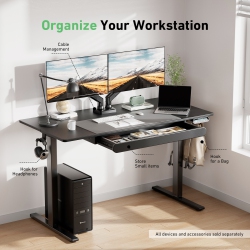 HUANUO 120Cm X 60Cm (48 X 24″) Adjustable Height Electric Standing Desk With Drawer, for Home Or Office Space. In Black