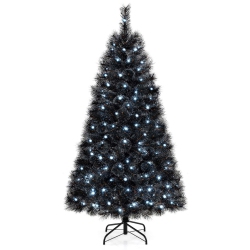 COSTWAY 6 Ft Halloween Tree With 362 Branch Tips Frosted Pine Needles 210 Led Lights In White