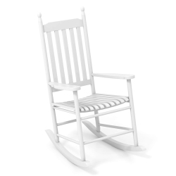COSTWAY Outdoor Wooden Rocking Chair With Solid Rocking Base Slatted Seat & Back Patio