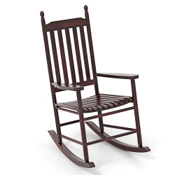 COSTWAY Outdoor Wooden Rocking Chair With Solid Rocking Base Slatted Seat & Back Patio