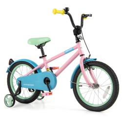 COSTWAY 16" Kids Bike With Adjustable Saddle Handlebar Removable Training Wheels Handbrake