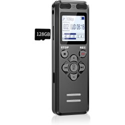 PRISMI 128GB Digital Voice Audio Recorder, Voice Activated Recorder \w Playback, Portable Tape Recorder for Lecture Meeting, USB-C Charge Dictaphone