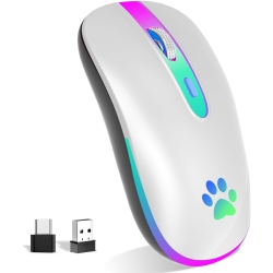 NONE Wireless Mouse, Rechargeable Led Wireless Bluetooth Mouse, Portable USB 2.4G Wireless Bluetooth Mice With USB & Type-C Receiver In White