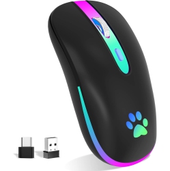 NONE Wireless Mouse, Rechargeable Led Wireless Bluetooth Mouse, Portable USB 2.4G Wireless Bluetooth Mice With USB & Type-C Receiver In Black