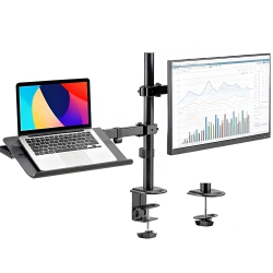 PRIMECABLES Monitor Arm And Laptop Mount Tray for 13-27 In PC Monitor And 17 Laptop, Both Desk Clamp And Grommet Mounting Options(Vesa Only)