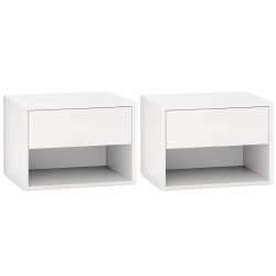 HOMCOM Floating Nightstand Set Of 2, Wall Mounted Bedside Table With Drawer And Shelf, End Table for Bedroom In White