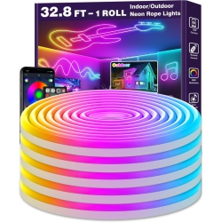 OLLNY DECOR LIGHTS Ollny Decor Led Neon Rope Lights 32.8Ft, Control \w App/remote, Multiple Mode Led Neon Strip, Ip65 Outdoor RGB Neon Lights