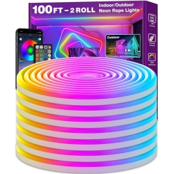 OLLNY DECOR LIGHTS Ollny Decor Led Neon Rope Lights 100 Ft, Control \w App/remote, Ip65 Outdoor RGB Neon Lights Waterproof, Music Sync Gaming Led