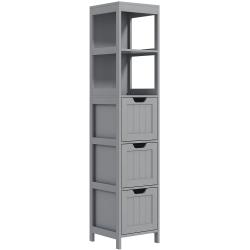 KLEANKIN Narrow Bathroom Cabinet With 3 Drawers And 2 Tier Shelf, Tall Cupboard Freestanding Linen Tower In Grey