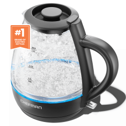 CHEFMAN 1L Electric Glass Kettle W/ Led Indicator Light, Automatic Shutoff - In Black