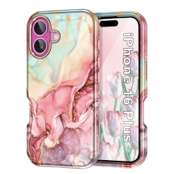 HLD Iphone 16 Plus Case (2024), Military Grade Drop Tested Marble Pattern Design Slim Rugged Shockproof Women Girls Men Protective Anti-Scratch Cover