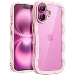 HLD Iphone 16 Plus 6.7-Inch, Cute Wave Frame Curly Shape Shockproof Phone Cover for Women And Girls, Clear Hard PC Back