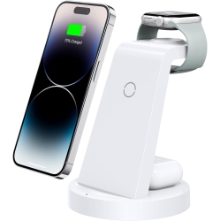 VECELOLIBILIS 3 In 1 Charging Station for Iphone, Wireless Charger for Iphone 16 15 14 13 12 11 X Pro Max, Apple Watch, Airpods In White