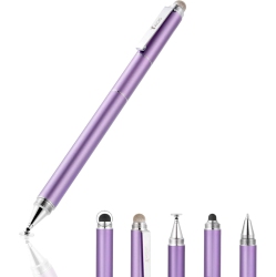 VECELOLIBILIS 4-In-1 High Sensitivity Stylus Pen, Stylus Clear Disc Tip Rubber Tip Compatible With Universal Touch Screen Device, Purple In Black